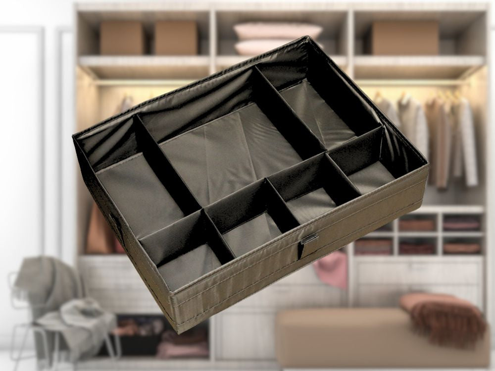 Organizator de sertare, Zola, pentru haine si lenjerie intima, cu 7 compartimente, 44x34x11 cm, gri Organizator de sertare, Zola, pentru haine si lenjerie intima, cu 7 compartimente, 44x34x11 cm, gri